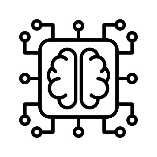 AI and machine learning icon with brain and circuit lines